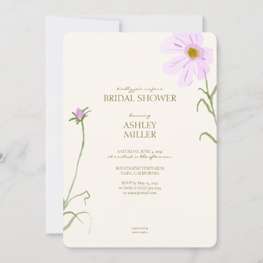 ラベエレガントンダー春ワイルドフラワーブライダルシャワー 招待状 (正面)