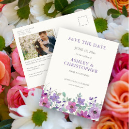 ラベエレガントンダー水の色のフローラ結婚式の招待 ポストカード