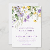ラベエレガントンダー水カラーフローラフォーマル結婚の 招待状 (正面)