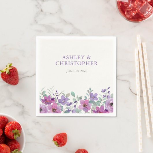 ラベエレガントンダー水カラーフローラ結婚ズ スタンダードカクテルナプキン (インサイチュ)