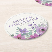 ラベエレガントンダー水カラーフローラ結婚ズ ラウンドペーパーコースター (アングル)