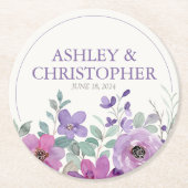 ラベエレガントンダー水カラーフローラ結婚ズ ラウンドペーパーコースター (正面)