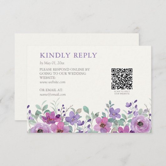 ラベエレガントンダー水カラーフローラ結婚ズ 出欠カード (正面/裏面)