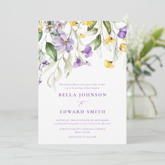 ラベエレガントンダー水カラーフローラ結婚ズ 招待状 (スタンド正面)