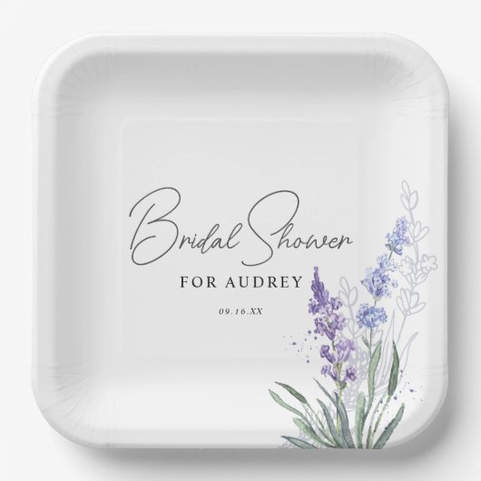 ラベエレガントンダー水彩ブライダルシャワー ペーパープレート (正面)