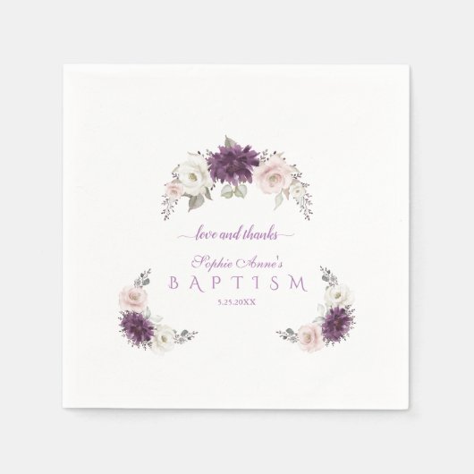 ラベエレガントンダー赤面ホワイトフローラバプテスマ スタンダードカクテルナプキン (正面)