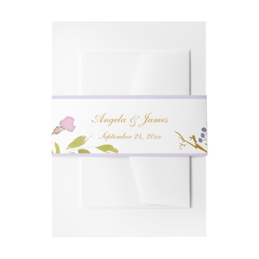 ラベエレガントンダー金ゴールド水彩フローラ結婚ズ 招待状ベリーバンド (正面例)