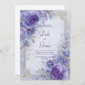 ラベエレガントンダー&金ゴールドバロックフローラ結婚ズ 招待状 (正面/裏面)