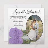 ラベエレガントンパープルバラオーバルフォトズ結婚ーズ サンキューカード (正面)
