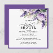 ラベエレガントンパープルフラワーズブライダルシャワー 招待状 (正面/裏面)