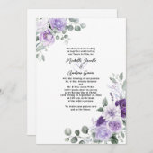 ラベエレガントンパープルフローラ水の色結婚の値 招待状 (正面/裏面)