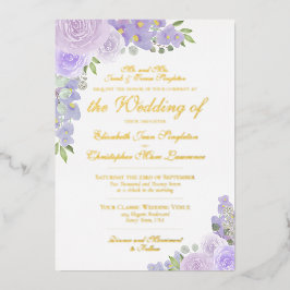 ラベエレガントンパープル結婚フローラフォーマルズ 箔招待状