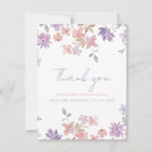 ラベエレガントンピンクお洒落ワイルドフラワー結婚ズ サンキューカード (正面)