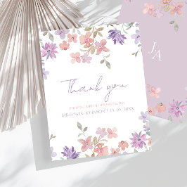 ラベエレガントンピンクお洒落ワイルドフラワー結婚ズ サンキューカード
