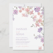 ラベエレガントンピンクお洒落ワイルドフラワー結婚ズ 招待状 (正面)