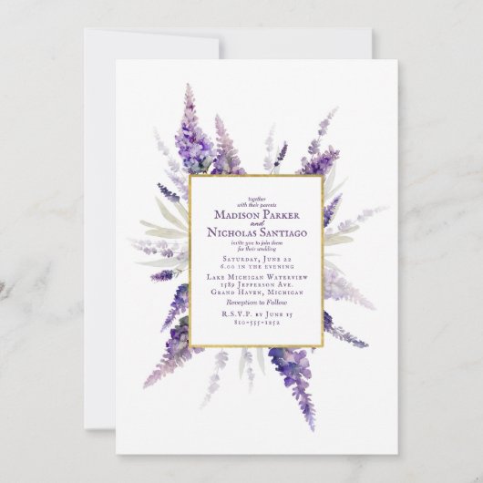 ラベエレガントンフラワーズフローラウォーター結婚カラー 招待状 (正面)