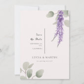 ラベエレガントンユーカリ離れスの日付を保存 招待状 (正面)