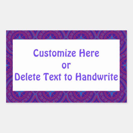 ラベカスタマイズル、シックな紫とブルーのパターン 長方形シール (正面)