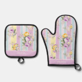 ラベカスタマイズンフローラストライプの 鍋つかみ&鍋敷きセット (正面)