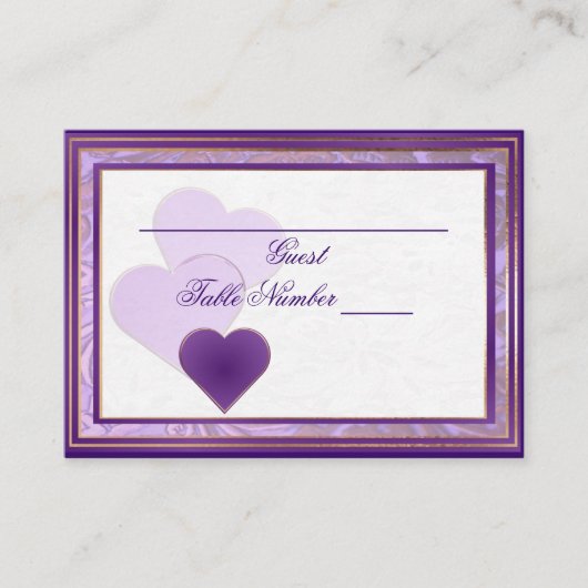 ラベカスタムンダーと紫色のテーブルの座席のの色合い プレイスカード (正面)