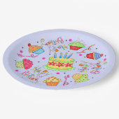 ラベカラフルンカップケーキ及びケーキハッピーバースデー ペーパープレート (アングル)