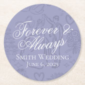 ラベクラシックンダーハンドドロー結婚ドのスケッチアート ラウンドペーパーコースター (正面)