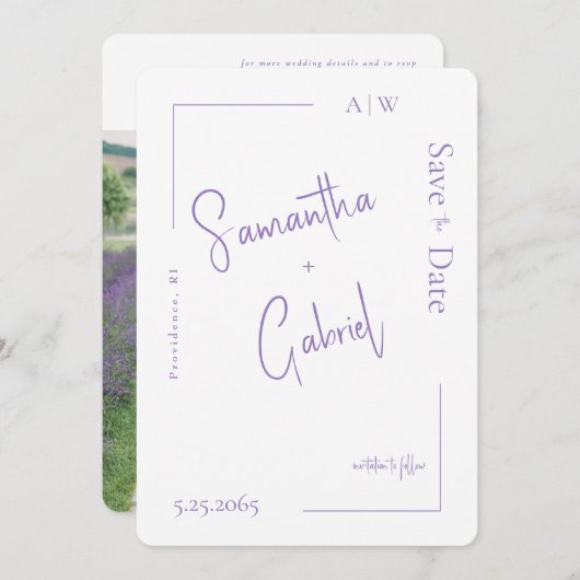 ラベコンテンポラリーンダー写真結婚式の日付を保存 セーブザデート (正面/裏面)