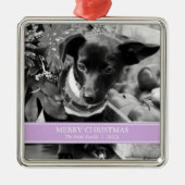 ラベシンプルンダーとホワイトカスタムフォトクリスマス メタルオーナメント (正面)