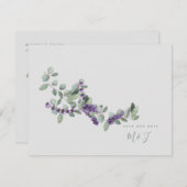 ラベシンプルンダーステムグレーウェディング日付を保存 (正面/裏面)