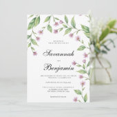 ラベシンプルンダーピンク緑のフローラ結婚ズ 招待状 (スタンド正面)