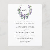 ラベシンプルンバイオレット花模様結婚式招待状 (正面)