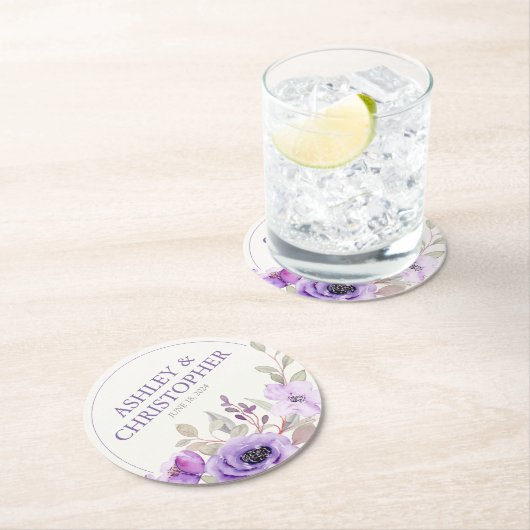 ラベスタイリッシュンダーウォーターフローラブーケ結婚ーズ ラウンドペーパーコースター (インサイチュ)