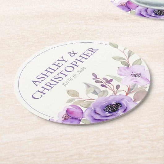 ラベスタイリッシュンダーウォーターフローラブーケ結婚ーズ ラウンドペーパーコースター (アングル)
