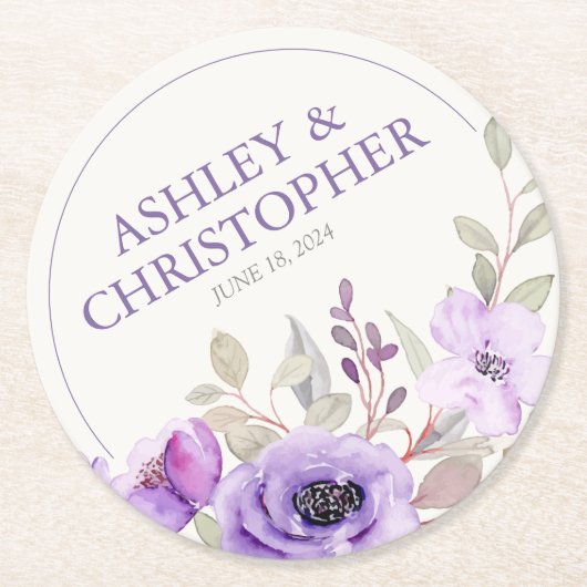 ラベスタイリッシュンダーウォーターフローラブーケ結婚ーズ ラウンドペーパーコースター (正面)