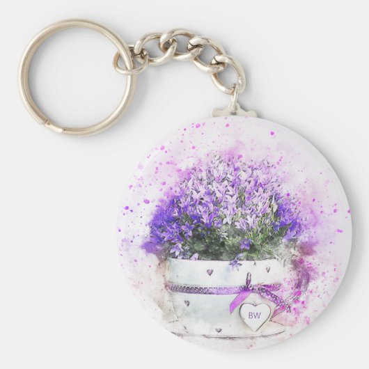 ラベパーソナライズされたンの花フェミニン キーホルダー (正面)