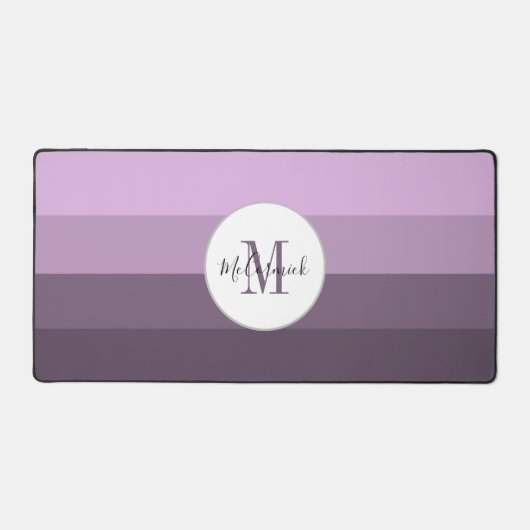 ラベパーソナライズされたンパープルズストライプモノグラム デスクマット (正面)