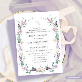 ラベフォーマルンパープルフローラモノグラム結婚ズ 招待状
