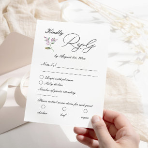 ラベモダンンパープルワイルドフラワー結婚ズ 出欠カード