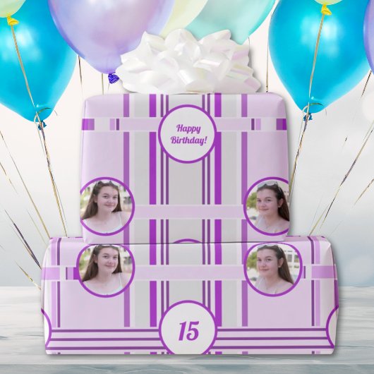 ラベモダンンピンクのストライプカスタム写真 ラッピングペーパー