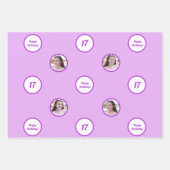 ラベモダンンピンク柄ストライプ誕生日 ラッピングペーパーシート (正面3)