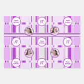 ラベモダンンピンク柄ストライプ誕生日 ラッピングペーパーシート (正面)