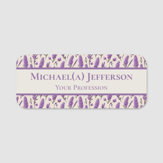 ラベユニークンダー花柄プロフェッショナル紫 名札 (正面)
