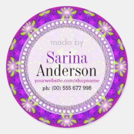ラベルで作った紫色のヒーリングライトマンダラ ラウンドシール