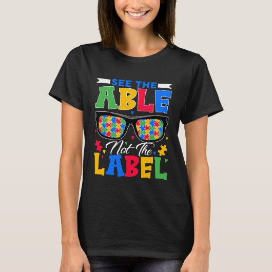 ラベルなしのパズル眼鏡自閉症Aを見る Tシャツ (正面)