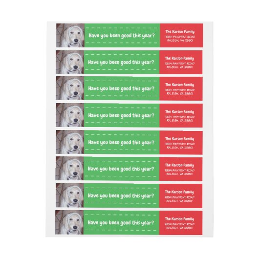 ラベルのまわりの犬のサンタの足の写真の覆い ラップアラウンドラベル (シート)