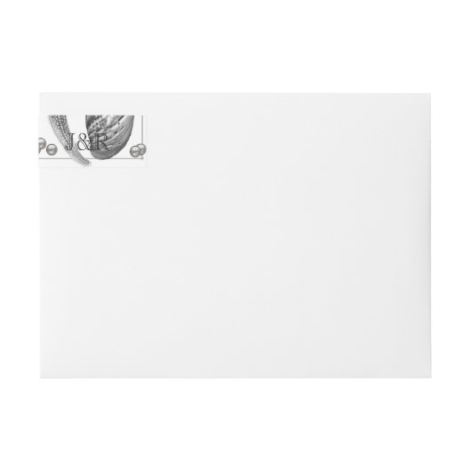 ラベルのまわりの魅力的なビーチの銀製結婚式の覆い ラップアラウンドラベル (正面)