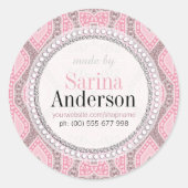 ラベルのろうけつ染めで作られた部族のピンクのパターン ラウンドシール (正面)