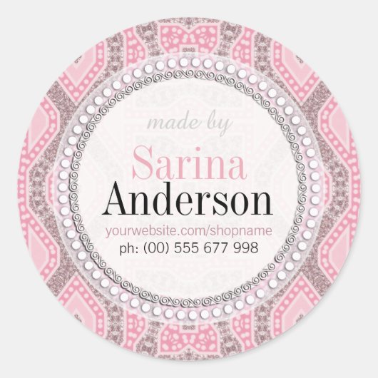 ラベルのろうけつ染めで作られた部族のピンクのパターン ラウンドシール (正面)