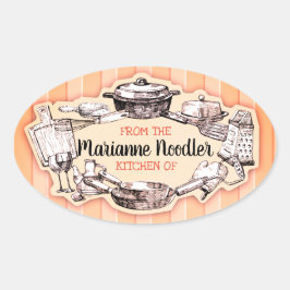 ラベルのキッチンからみすぼらしいヴィンテージ器具 楕円形シール