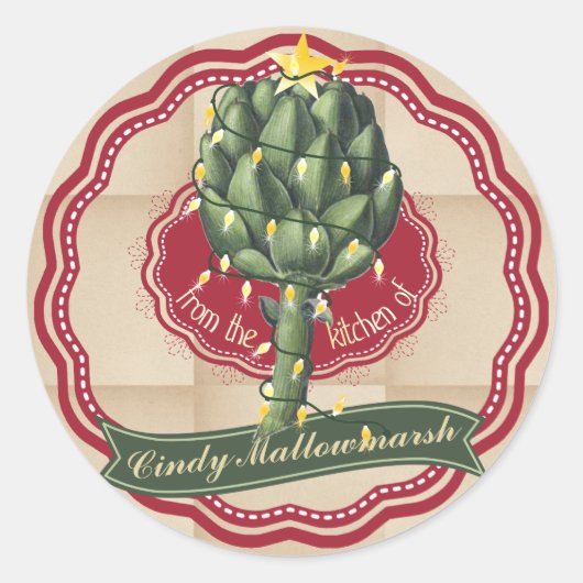 ラベルのキッチンからアーティチョーククリスマスツリー ラウンドシール (正面)